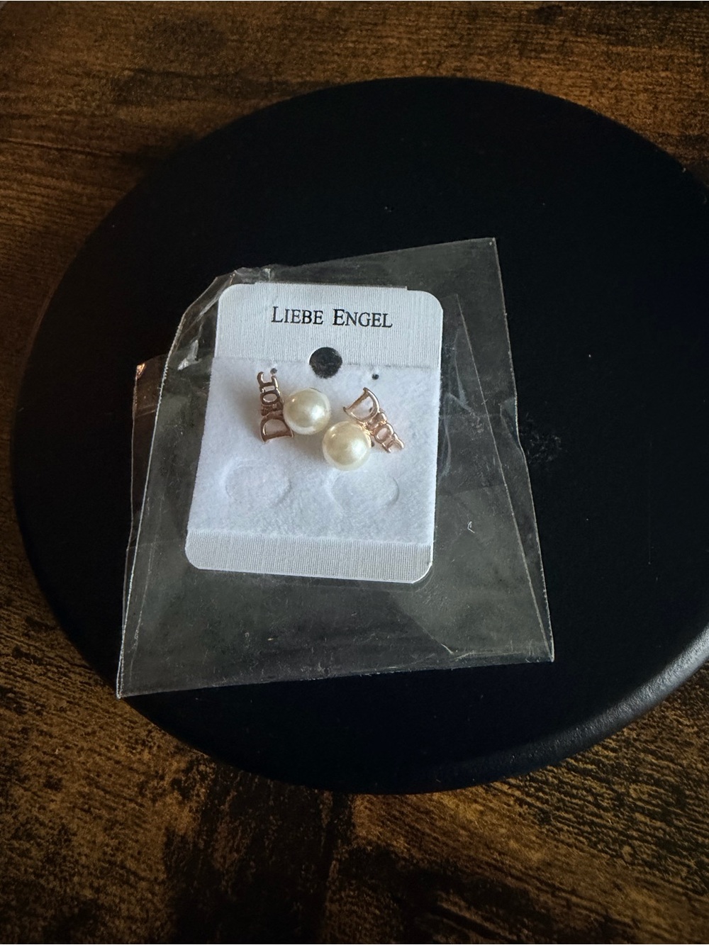 Pearl Stud Earrings with Gold-Tone Dior Accent